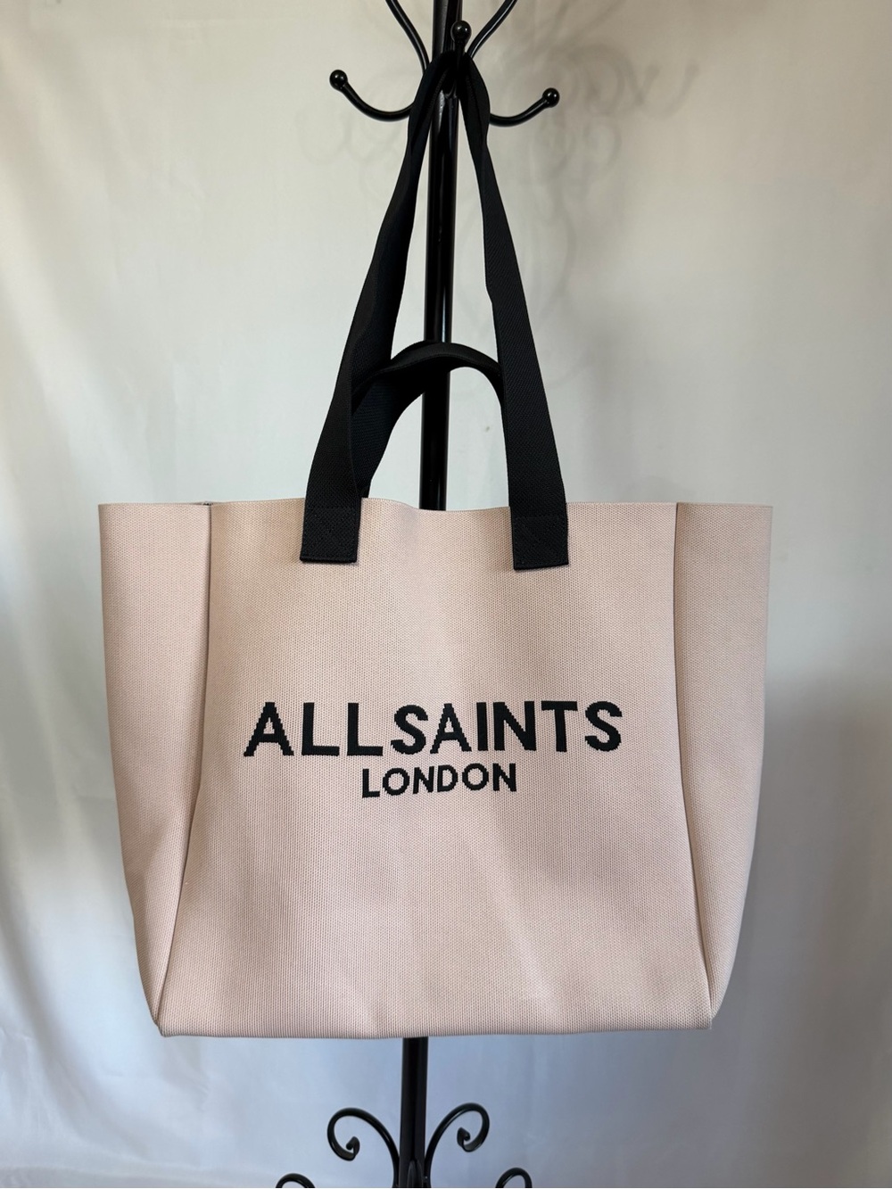 All Saints Pink Canvas Tote with Black Logo and Handles